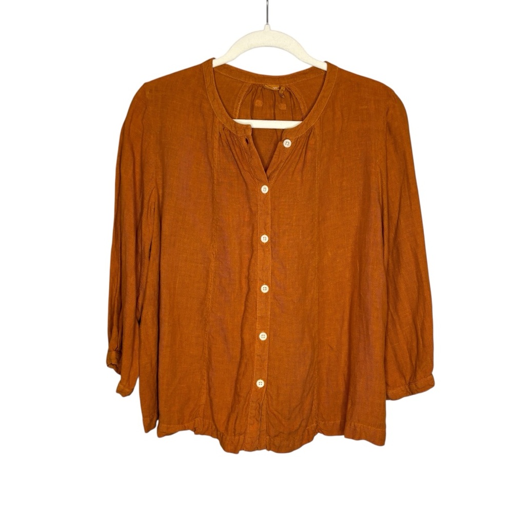 Toast Linen Button Down Top